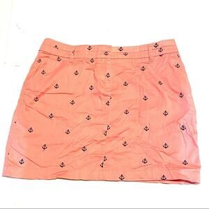 British Khaki Skirt Coral Pink with Nautical Embroidered Anchor Women's Size 8